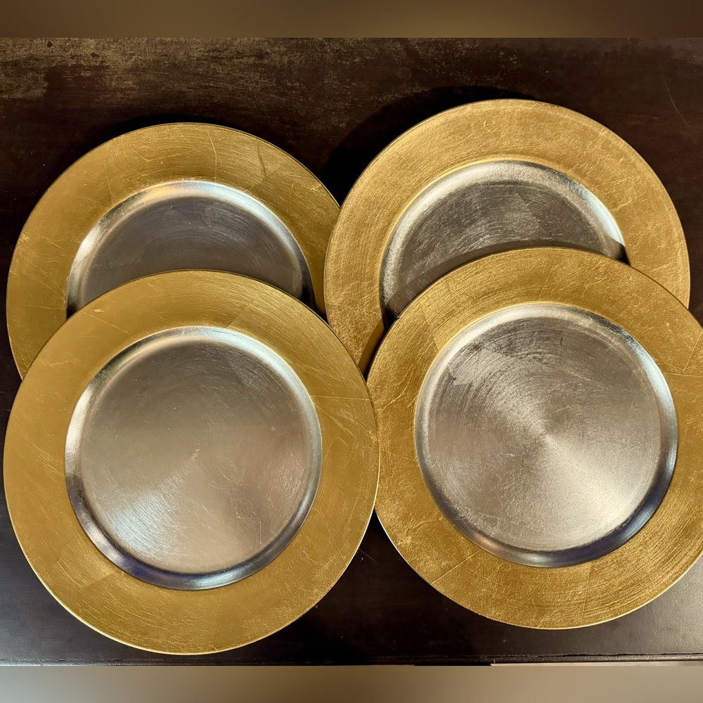 4 gold and silver gilded chargers